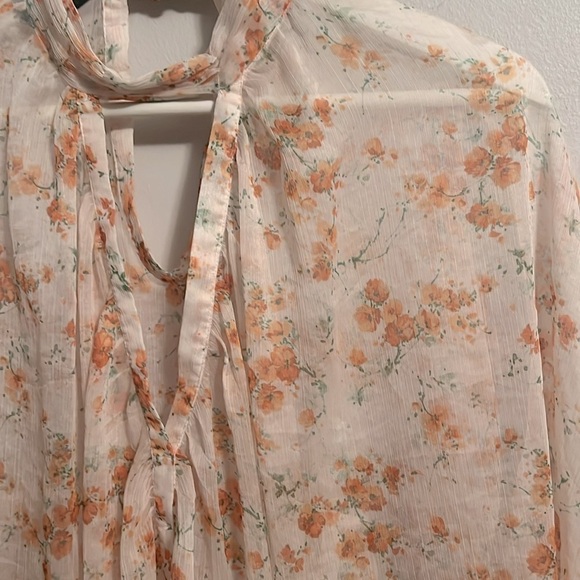 ⚡️ZARA Orange Floral Blouse with Mandarin Collar and Keyhole SZ S sheer nude - Picture 7 of 10
